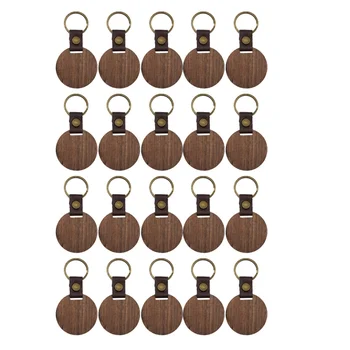 20 упаковок деревянных заготовок для ключей Кожаный брелок для ключей из орехового дерева с брелоком для ключей для гравировки своими руками Подарочный раунд