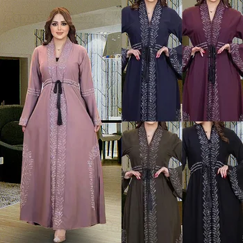 2023 Новый мусульманский халат, Арабская паранджа, Женское расклешенное платье большого размера с длинным рукавом для поездок на работу в этническом стиле