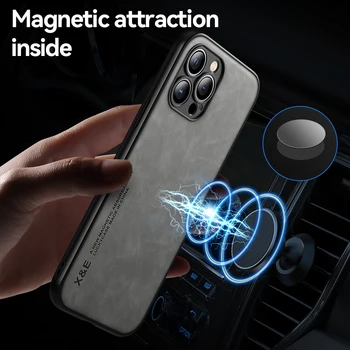 2023 Роскошный Кожаный Чехол на Магните для iPhone 15 14 13 12 11 Pro Max Mini XR XS X 8 7 Plus SE 14Pro с Поддержкой Удержания в Автомобиле