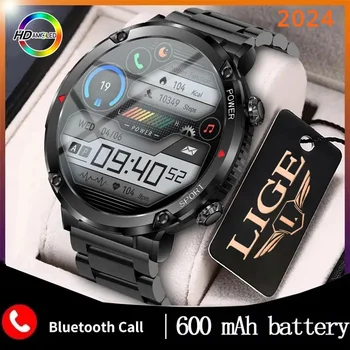 LIGE 2024 Новые мужские часы с аккумулятором 600 мАч, умные часы с Bluetooth-вызовом, умные часы для фитнеса, спортивные часы с 1,6-дюймовым HD-экраном