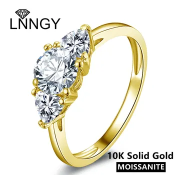 Lnngy 10K Из Чистого Золота С Тремя Камнями Обручальные Кольца VVS1 D-color 0.8CT Муассанит Кольцо Для Женщин Girlsfriend Подарок На Годовщину