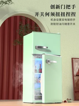 NAN JI REN Ретро Двухдверный холодильник Домашний Энергосберегающий 58 л Гальваническая Серебряная Дверная ручка Черный Мини-холодильник