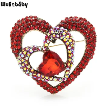 Wuli & baby Красный Горный Хрусталь Броши В Виде Сердца Для Женщин Новый Дизайн Офисная Вечеринка Брошь Булавки Подарки