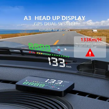 Автомобильный GPS HUD 2023 A3 Автопроектор Спидометр Головной дисплей Датчик скорости автомобиля Напряжение Направление движения Сигнализация безопасности