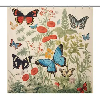 Ботаническая страна чудес, Цветочная бабочка, занавеска для душа, весеннее обновление ванной комнаты, водонепроницаемая с 12 шт. крючками