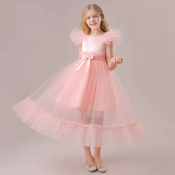 Вечерние платья для девочек 120-170 см, свадебное бальное платье, детское платье для фортепианного шоу, длинная юбка принцессы, розовое платье на День рождения