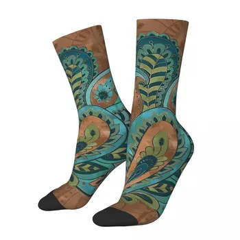 Винтажный восточный узор Пейсли, акварель и золото, мужские носки Crazy Унисекс в стиле Пейсли, уличные носки с принтом Crew.