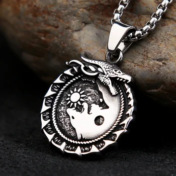 Винтажный кулон с драконом-викингом для мужчин, ожерелье с волком в скандинавском стиле из нержавеющей стали, Амулет Солнца и Луны, ювелирные изделия, подарки, прямая поставка