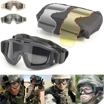 Военные очки для страйкбола с 3 линзами, ветрозащитные очки для охоты на мотоциклах Wargame CS, тактические очки для пейнтбола для стрельбы