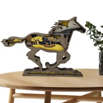 Декор в виде деревянной лошади Деревянная резная статуя Лошади, Орнамент в виде животных, поделки Добавляют естественный аромат домашнему креативному пустотелому рабочему столу
