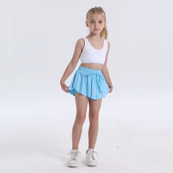Детские спортивные шорты из люминиса с карманом, летняя быстросохнущая дышащая юбка для девочек, теннисная юбка для занятий бегом на открытом воздухе