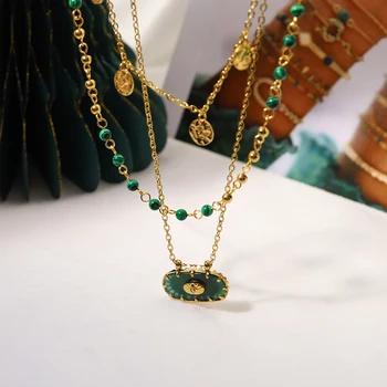 ДИКИЕ И СВОБОДНЫЕ чешские ожерелья из нержавеющей стали для женщин с зеленым акриловым камнем, роскошные шикарные цепочки, ювелирные изделия, водонепроницаемые