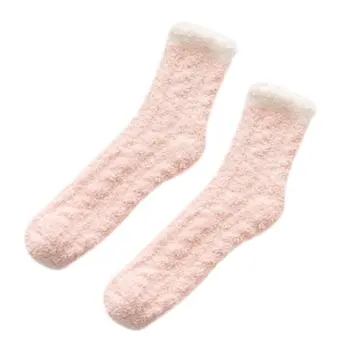 Женские зимние Коралловые пушистые носки-тапочки кабельной вязки, Теплые Чулочно-носочные изделия, прямая доставка