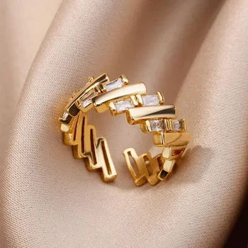 Женские кольца с цирконом, позолоченное кольцо для открывания стержня из нержавеющей стали, трендовые Роскошные Свадебные эстетические украшения 2023 anillos