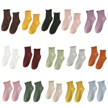Женские носки, короткие носки с рюшами и отворотами, повседневные носки до щиколоток, дышащие хлопковые носки-пинетки с милыми оборками, прямая поставка