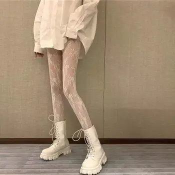 Женские сексуальные чулки, черные, белые, в стиле Лолиты, с милыми цветочными буквами JK, ажурные колготки, тонкие длинные носки для женщин, японская мода