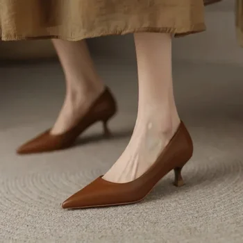 Женские элегантные офисные туфли на высоком каблуке 5 см, низкий каблук, большие размеры 34-43, женская обувь, профессиональные повседневные туфли-лодочки на шпильке для девочек