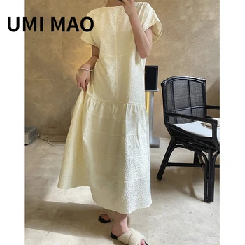Женское длинное платье UMI MAO, Весна-лето, Новая Корейская версия, Литературная текстура, короткие рукава, Свободная, Тонкая, Двойная одежда, Элегантное женское платье Y2K