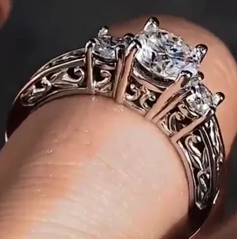 Женское Обручальное кольцо на годовщину свадьбы из белого золота 14 карат с круглым бриллиантом из муассанита весом 1, 2, 3, 4, 5 карат с полым рисунком