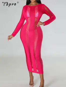Женское сексуальное бандажное платье с открытой спиной, женские элегантные платья с круглым вырезом и длинным рукавом 2023, женская уличная мода, Vestidos