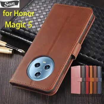 Кожаный чехол-бумажник с откидной крышкой для Huawei Honor Magic5 Magic 5, сумки для телефонов из искусственной кожи, защитная кобура, чехлы