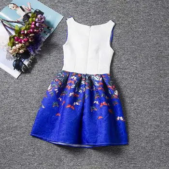 Летнее платье для подростков с бабочкой и цветочным принтом для девочек, вечерние платья без рукавов