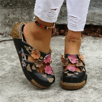 Летние шлепанцы Baotou в стиле ретро с цветущей сливой, женские Новые модные тотемные нескользящие сандалии на толстой подошве, уличная пляжная повседневная обувь на плоской подошве