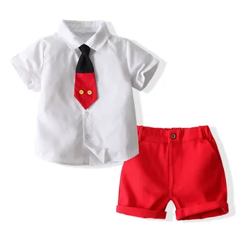 Летний комплект одежды для маленьких мальчиков, Модная рубашка с коротким рукавом для мальчиков, топы + шорты, Красивый костюм из 2 предметов, одежда для джентльменов для мальчиков