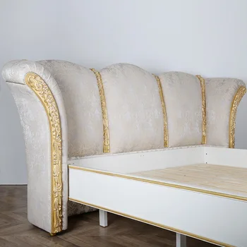 Массив бука в европейском стиле, Резное Сусальное золото, Роскошная мебель для главной спальни, Качественная двуспальная кровать, Белое сверкающее серебро, Италия