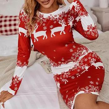 Мини-платье, эластичное рождественское платье с круглым вырезом, шикарное осенне-зимнее Рождественское облегающее Элегантное красное платье, уличная одежда
