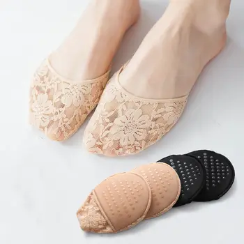 Модные нескользящие однотонные невидимые короткие сетчатые женские тапочки-носочки, кружевные носки для передней части стопы, носки на половину ладони