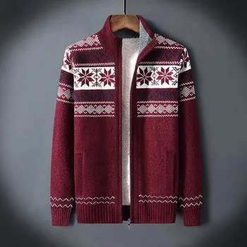 Мужской кардиган, свитер, теплый бархатный свитер, зимний шерстяной кардиган, мужской повседневный утепленный рождественский свитер из теплого флиса для мужчин