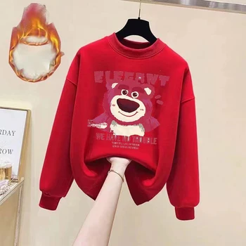 Мультяшный детский топ, милый новый утолщенный пуловер с круглым вырезом для девочек, толстовка, свитера Disney Lotso, Детский студенческий подарок