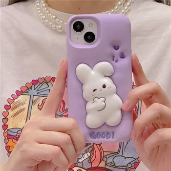 Мультяшный Кролик 3D Чехол Для iphone 13 12 14 Pro Max i11 Bunny Kid подарок Мягкий Силиконовый Противоударный фиолетовый Чехол для Телефона 13pro 14po