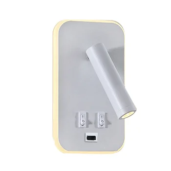 Настенный светильник с подсветкой, зарядка через USB, Регулируемый поворот на 330 градусов, Настенный светильник, Прикроватный светильник для чтения, Бра, Белый