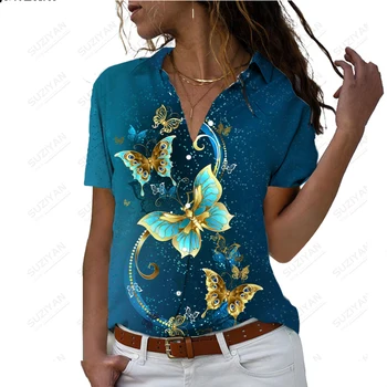 Новая женская рубашка с коротким рукавом в повседневном стиле, свободный кардиган на пуговицах, рубашка-поло с простым принтом, летний хит продаж, женский топ