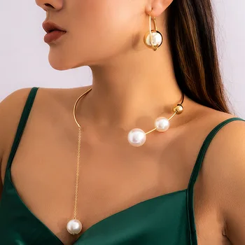 Новый модный ювелирный набор, жемчужное ожерелье, круглые серьги из бисера, женский комплект из двух предметов, Персонализированные аксессуары для вечеринки, подарок