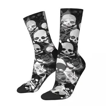 Носки в камуфляжном стиле с черепом и скрещенными костями, дорожные носки с 3D принтом для мальчиков и девочек до середины икры в носках-трубочках