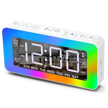 Ночной будильник RGB для детей, взрослых, зеркальные часы с 2 будильниками, повтором, светодиодным дисплеем, зарядкой от USB