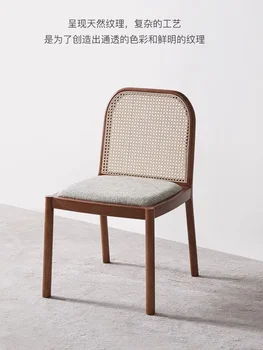 Обеденный стул из ротанга на заказ в скандинавском стиле из массива дерева, японский ретро-стул для кафе типа 