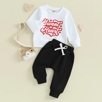 Одежда для малышей на День Святого Валентина, толстовка Sweet Heart, топы, эластичные штаны, осенне-зимняя одежда для новорожденных.