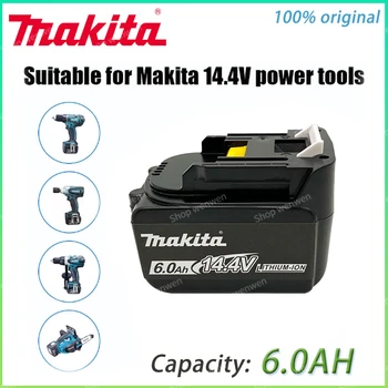 Оригинальная Аккумуляторная батарея Makita 14,4 В 6,0 Ач со светодиодной индикаторной лампочкой подходит для BL1430, BL1415, BL1440, BL1460 196875-4, 194558-0