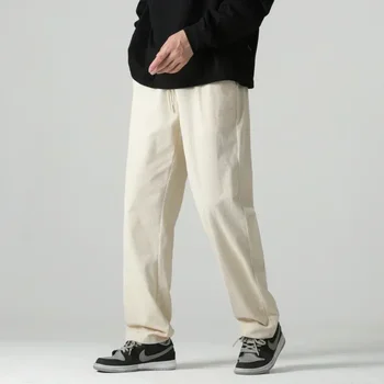 Осенне-зимние Вельветовые мужские брюки Повседневные Большие размеры, Уличные Прямые брюки-швабры, Однотонные Свободные мужские брюки M-8XL
