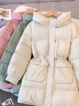 Парки и пальто Женские Зимние Теплые хлопчатобумажные куртки с длинными рукавами Модное Европейское пуховое хлопчатобумажное пальто с капюшоном Свободная Женская верхняя одежда
