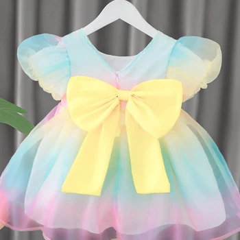 Платье для маленьких девочек, детский костюм с галстуком-бабочкой, хлопковые платья принцессы для малышей от 1 до 4 лет, детская праздничная одежда в корейском стиле