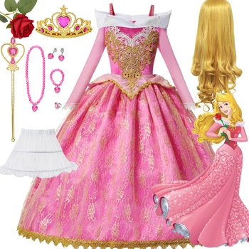 Платья Принцессы Диснея Авроры для девочек Роскошное платье для карнавала, косплеи для вечеринок, костюмы принцессы Спящей Красавицы Авроры 2024 для девочек