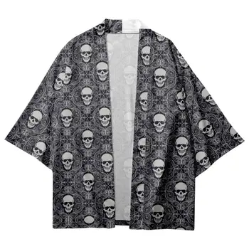 Плюс размер 5XL 6XL Японское традиционное кимоно с принтом скелета, косплей, самурай, Хаори, Оби, женский, мужской кардиган, пляжная одежда Юката
