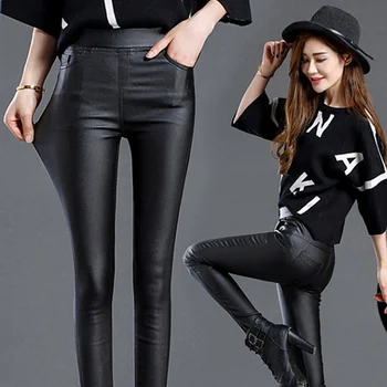 Плюшевые леггинсы, женские эластичные Кожаные леггинсы с высокой талией, Корейская модная Женская одежда, брюки Y2k