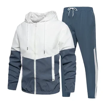 Повседневный комплект мужского спортивного костюма бренда 2023, Осенние мужские джоггеры для бега трусцой, куртки с капюшоном + брюки, комплекты из 2 предметов, спортивный костюм для бега в стиле хип-хоп.