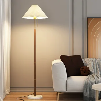 Ретро-светильник, роскошный торшер из натурального дерева, Простой плиссированный торшер для спальни, диван, торшер для кабинета